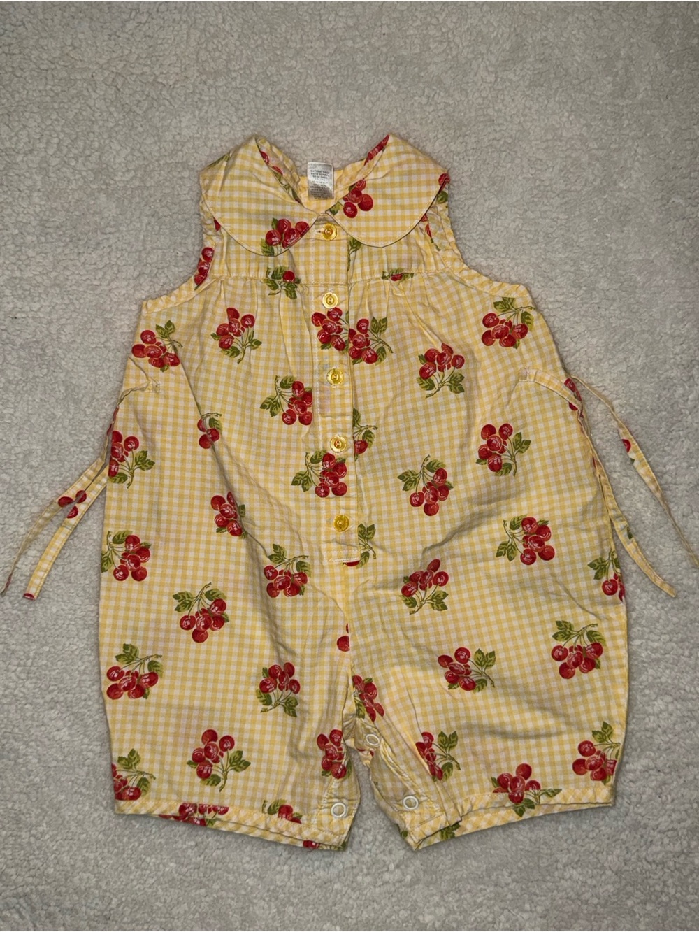 Lands’ End Baby Cherry Gingham Romper 12M Cottagecore Bubble Outfit